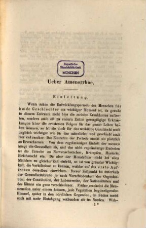 Ueber Amenorrhoe und ihre Ursachen