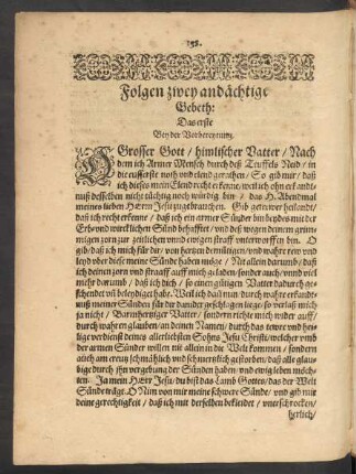 Folgen zwey andächtige Gebeth: