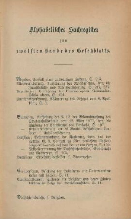 Alphabetisches Sachregister zum zwölften Bande des Gesetzblatts