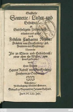 Geistliche Sonnette/ Lieder und Gedichte