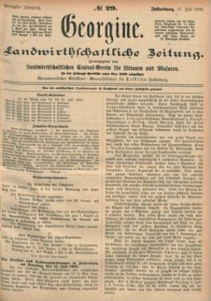 Siebzigster Jahrgang. No. 29. Insterburg, 17. Juli 1902.