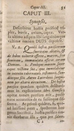 Caput III. Synopsis. Describitur hostia pacifical triplex, bovis, ovium, caprae.