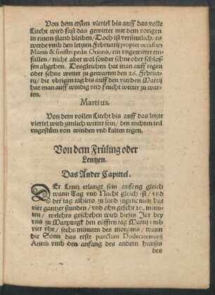 Von dem Früling oder Lentzen. Das Ander Capittel.