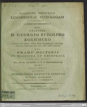 Dissertatio Inauguralis Leucorrhoeae Pathologiam Sistens
