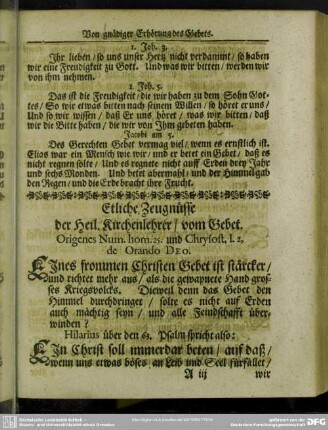 Etliche Zeugnüsse der Heil Kirchenlehrer, vom Gebet