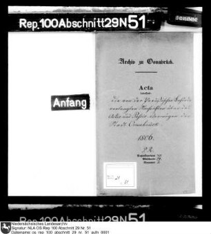 Von den preußischen Behörden verlangte Nachrichten über das Aktiv- und Passiv-Vermögen der Stadt Osnabrück