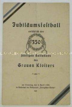 Programm einer Veranstaltung zum 350jährigen Bestehen eines Klosters
