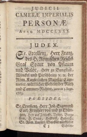 Judicii Cameræ Imperalis Personæ Anno MDCCLXXX.