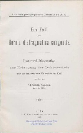 Ein Fall von Hernia diafragmatica congenita