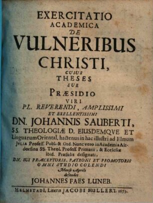 Exercitatio academica de vulneribus Christi