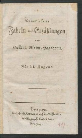 Auserlesene Fabeln und Erzählungen von Gellert, Gleim, Hagedorn : Für die Jugend