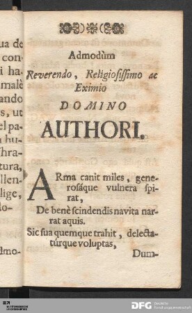 Admodùm Reverendo, Religiosissimo ac Eximio Domino Authori.