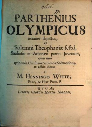 Parthenius Olympicus tenuiter depictus
