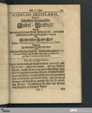 Concio Secularis, Das ist: Christlich-Evangelische Jubel-Predigt...