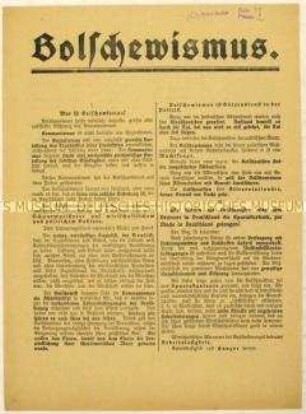 Flugblatt der Antibolschewistischen Liga zum Bolschewismusbegriff