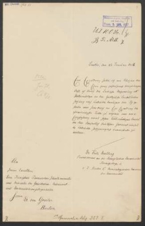 [Brief von Fritz Noetling an Gustav von Gossler vom 05.01.1887]