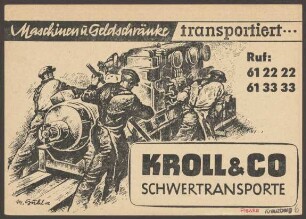 Werbepostkarte Schwertransporte "Kroll & Co", Lindenstraße 68