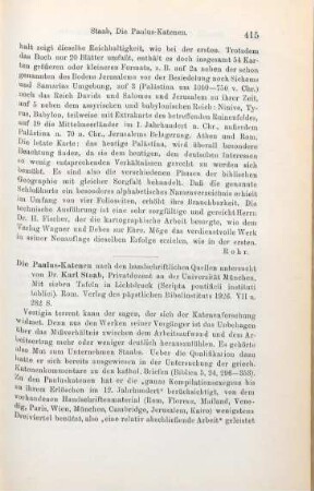 415-416 [Rezension] Staab, Karl, Die Paulus-Katenen