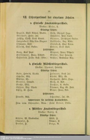 VII. Lehrerpersonal der einzelnen Schulen