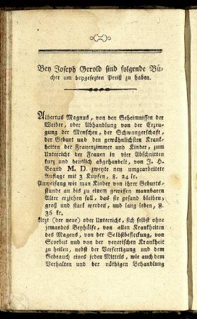 Bey Joseph Gerold sind folgende Bücher um beygesetzten Preiß zu haben.