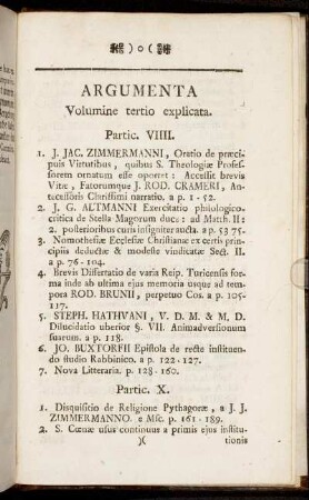 Argumenta Volumine tertio explicata.