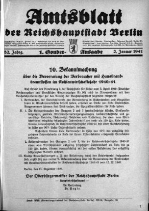 1. Sonderausgabe, 2. Januar 1941