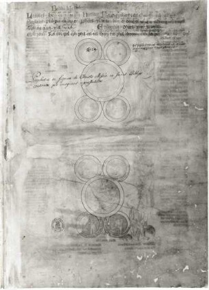 Verkündigung an Maria, Verfluchung der Schlange : Verkündigung an Maria, Verfluchung der Schlange. Illustration zu "Biblia pauperum und Apokalypsis", Fol.1r. Feder, aquarelliert/Pergament, 48,0 x 33,9 cm. Erfurt, um 1350. Weimar, Klassik Stiftung Weimar, Herzogin Anna Amalia Bibliothek Fol.max.4