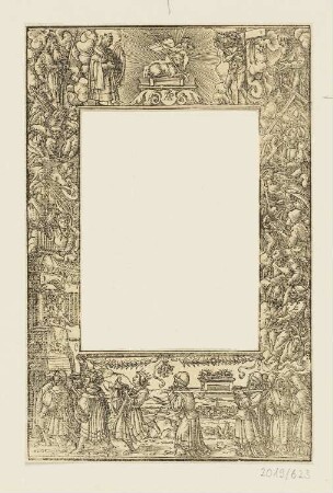 Schmuckrahmen mit dem Lamm Gottes, aus: Claudius Ptolemaeus, "Geographia universalis, vetus et nova, complectens", Basel 1545