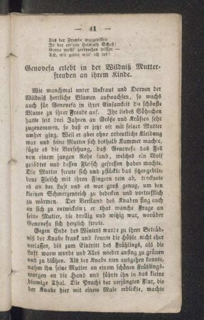 Genovefa erlebt in der Wildniß Mutterfreuden an ihrem Kinde.