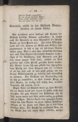 Genovefa erlebt in der Wildniß Mutterfreuden an ihrem Kinde.