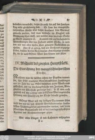 IV. Abschnitt des zweyten Hauptstücks. Die Einrichtung der evangelischlutherischen Kirche.