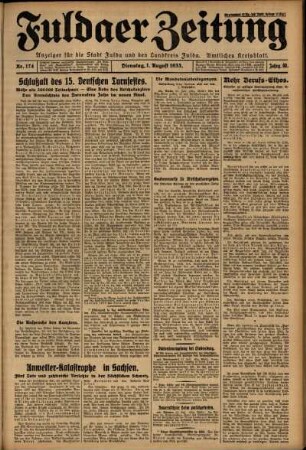 Ausgabe vom Dienstag, den 01. August 1933.