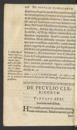 De Peculio Clericorum. Titulus XXXI.
