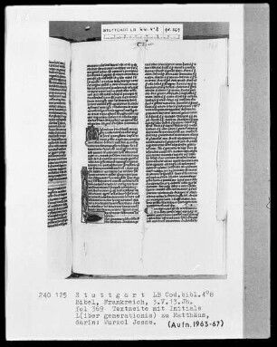 Lateinische Taschenbibel — Initiale L (iber generationis), darin Wurzel Jesse, Folio 369recto