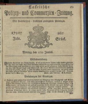 26tes Stueck, Montag den 27ten Junius. 1791