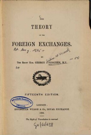 The theory of the foreign exchanges