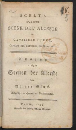 Scelta D'Alcune Scene Del' Alceste ...