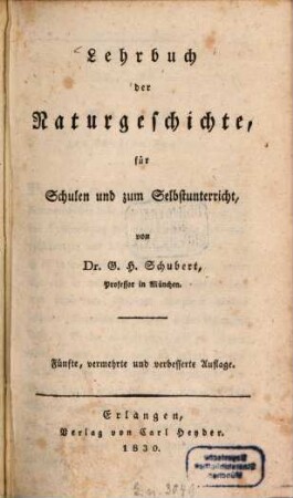 Lehrbuch der Naturgeschichte : für Schulen und zum Selbstunterricht