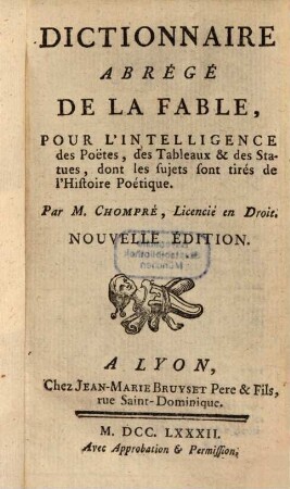 Dictionnaire abrégé de la fable