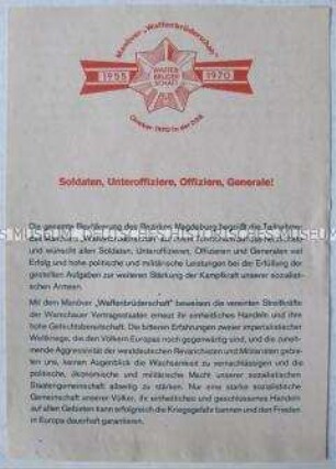 Flugblatt zum Manöver des Warschauer Paktes "Waffenbrüderschaft" im Oktober 1970 in der DDR