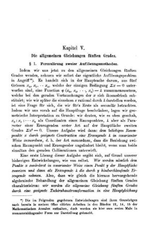 Kapitel V.: Die allgemeinen Gleichungen fünften Grades.