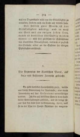 314-318, Die Principien der Kantischen Moral, auf kurze und bestimmte Formeln gebracht