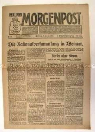 Tageszeitung "Berliner Morgenpost" über den Beschluss zur Einberufung der Nationalversammlung in Weimar
