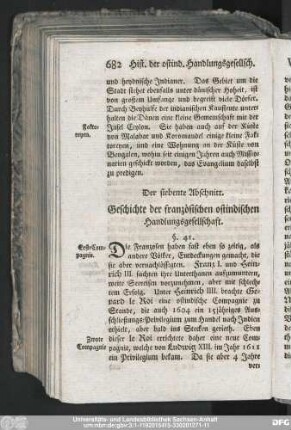 Der siebente Abschnitt. Geschichte der französischen ostindischen Handlungsgesellschaft.