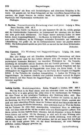 576, Otto Lipmann. Die Wirkung von Suggestivfragen. 1908