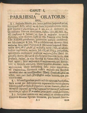 Caput I. De Parrhesia Oratoris Ipsa.