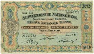 Geldschein, 20 Franken (CHF), 1.12.1911