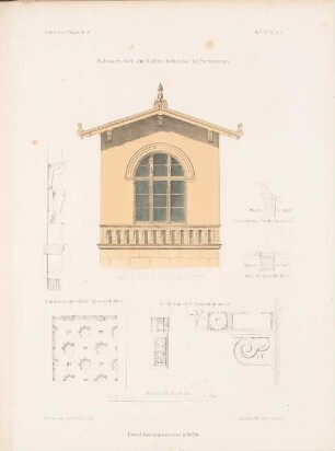 Kabinetthaus in Sanssouci, Potsdam: Ansicht Giebel, Details (aus: Architektonisches Skizzenbuch, H. 7, 1853)