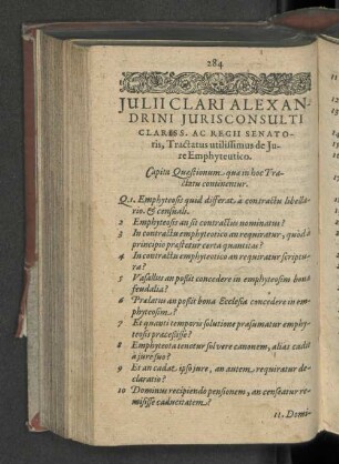 Julii Clari Alexandrini Jurisconsulti Clariss. Ac Regii Senatoris, tractatus utilissimus de Jure Emphyteutico