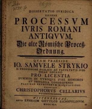 Dissertatio inauguralis sistens processum iuris Romani antiquum
